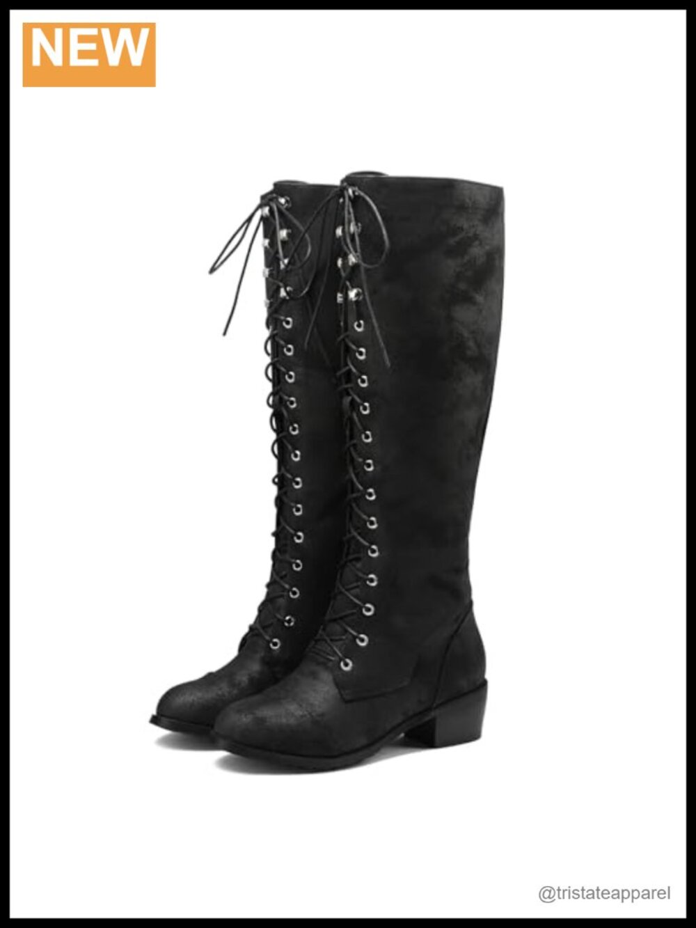 Knee High Lace Up Combat Boots Low Block Heel Synthetic